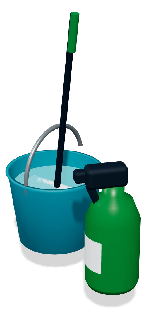 3D-Putzeimer mit Wischmopp und Sprühflasche